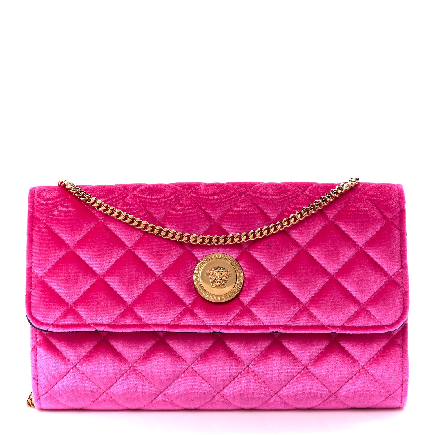 Versace Velvet Quilted Medusa Wallet On Chain Pink 1 of 10