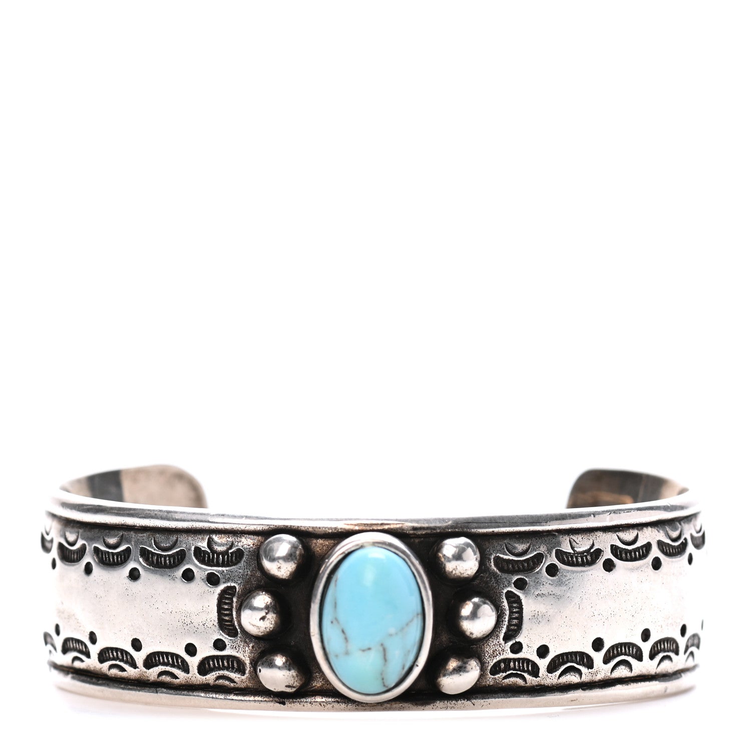 Saint Laurent Brass Textured Turquoise Cuff Bracelet Silver 1 of 4