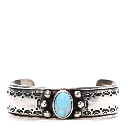 Saint Laurent Brass Textured Turquoise Cuff Bracelet Silver 1 of 4