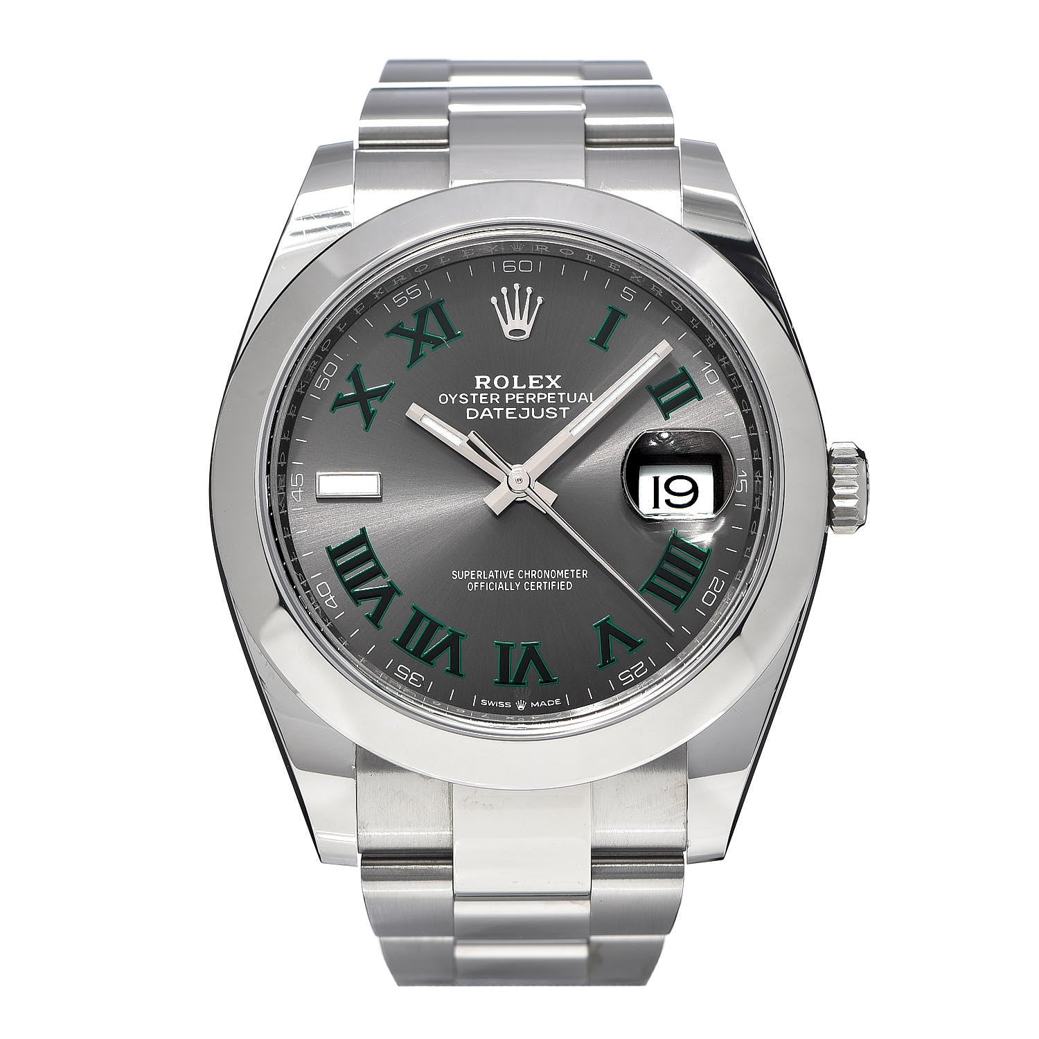 Rolex Stainless Steel 41mm Oyster Perpetual Wimbledon Datejust Watch Slate 126300 1 of 8