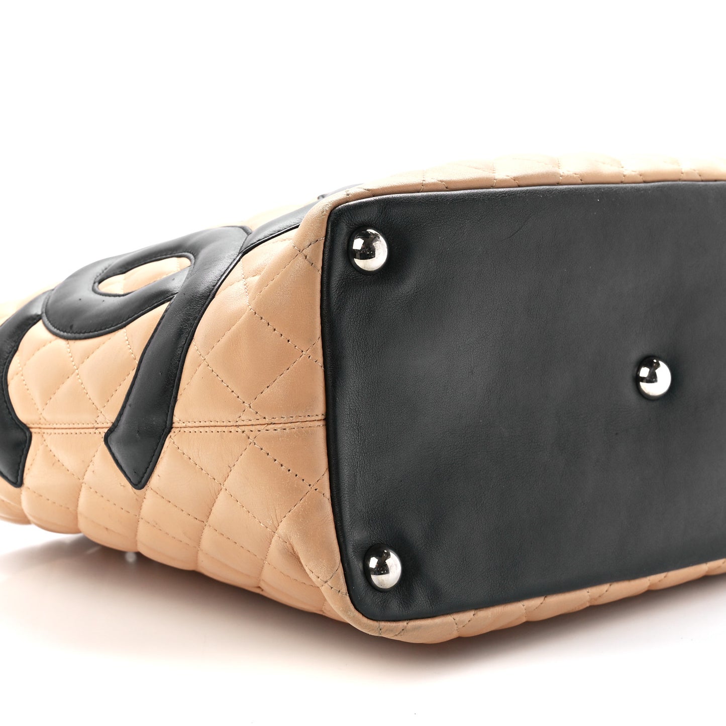 Calfskin Quilted Large Cambon Tote Beige Black