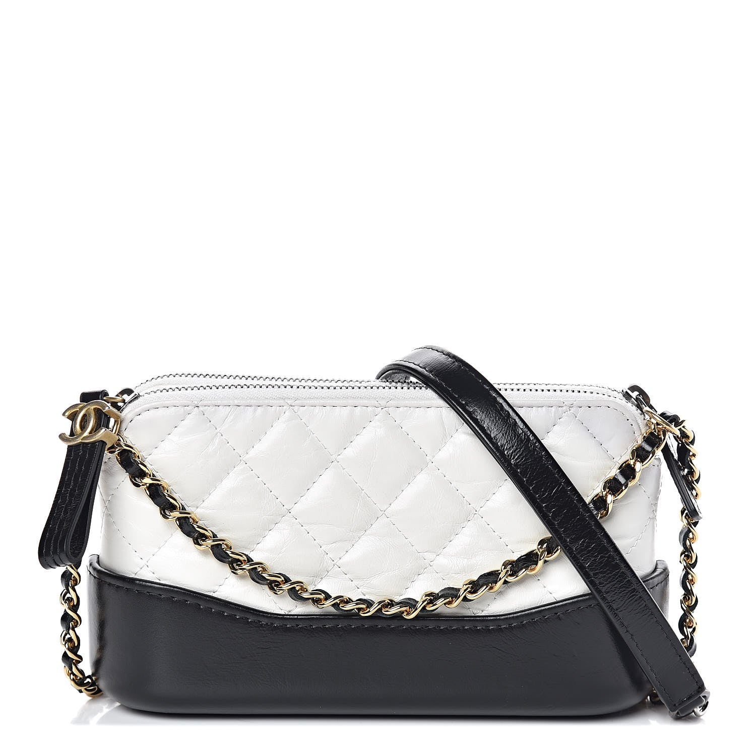 Chanel Aged Calfskin Quilted Small Gabrielle Clutch With Chain White Black 1 of 13