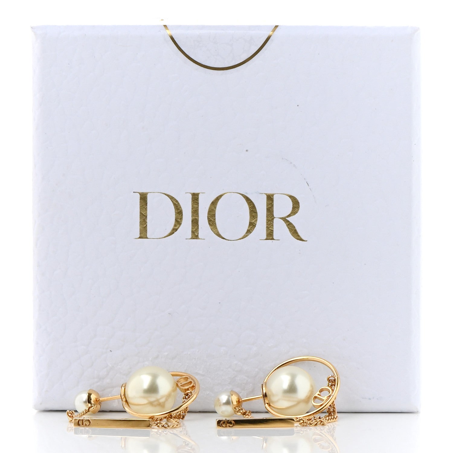 Christian Dior Pearl Tribales Dangle Chain Earrings Gold 5 of 5
