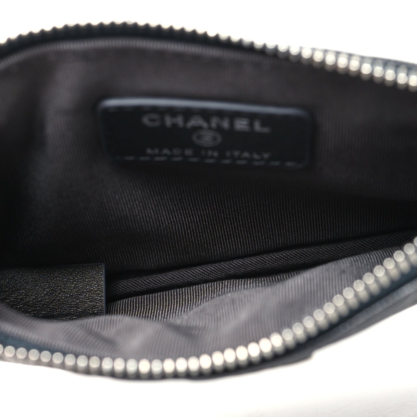 Goatskin Camellia Embossed Cosmetic Pouch Anthracite