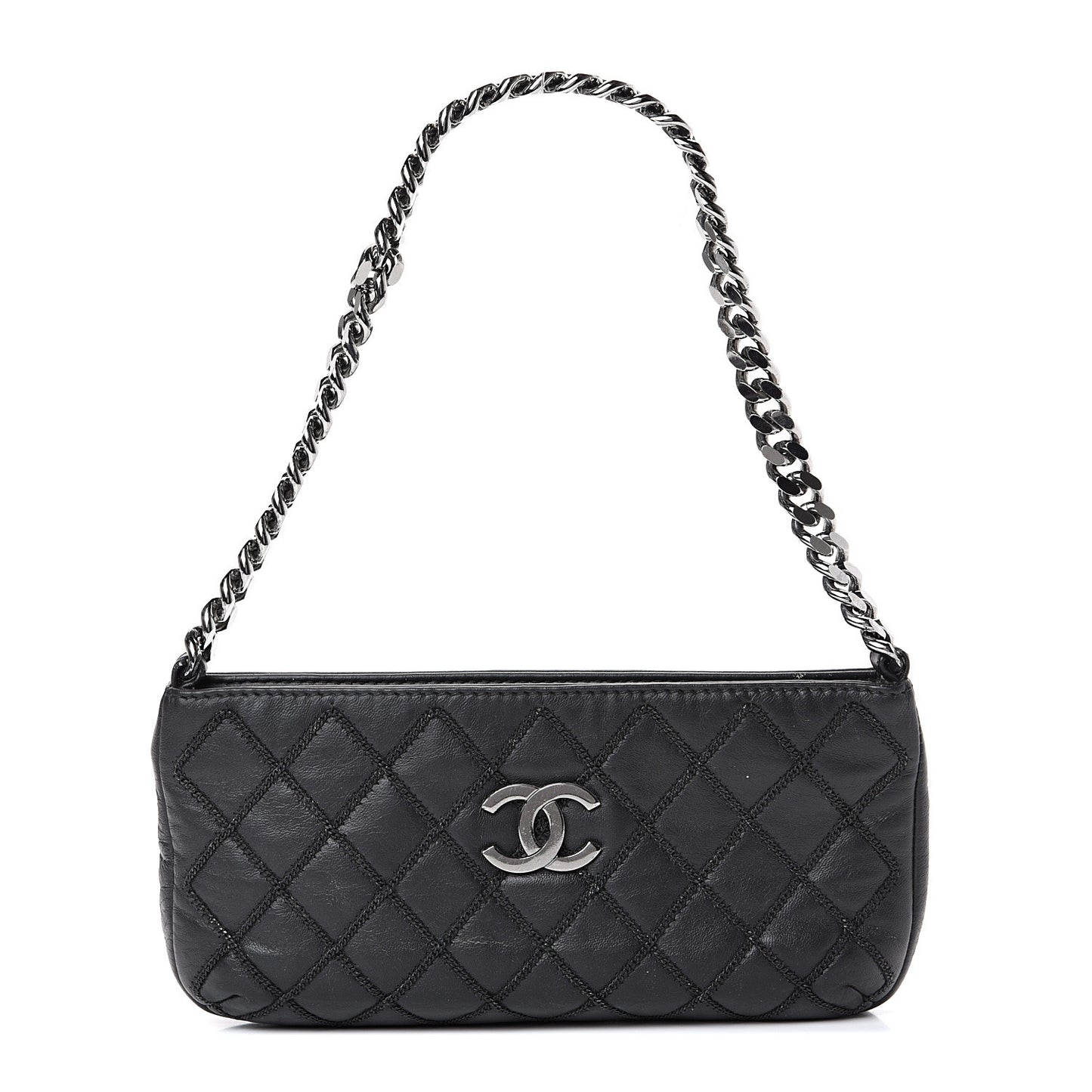 Lambskin Double Stitched Shoulder Bag Black