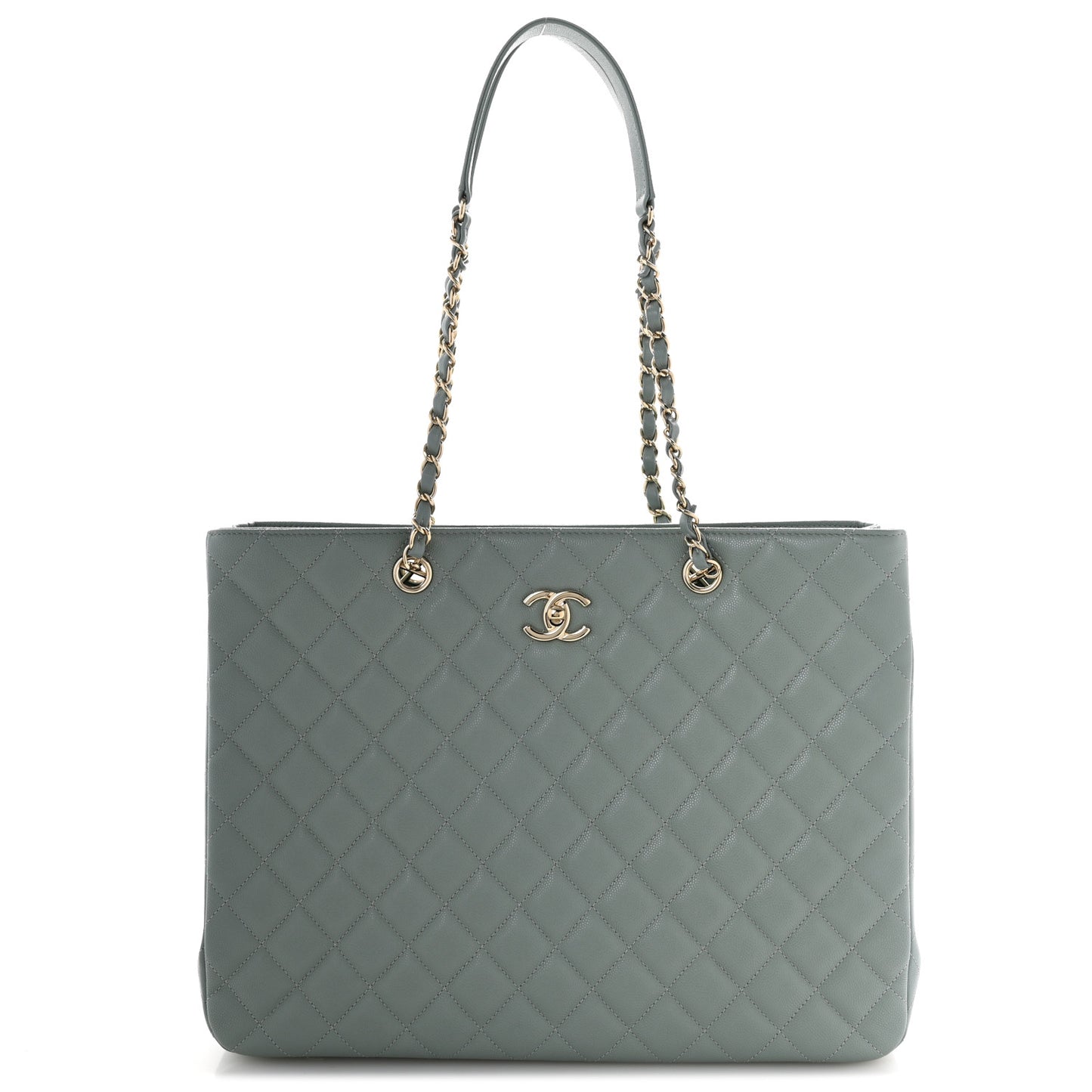 Caviar Quilted Large Classic Shopping Tote Light Green