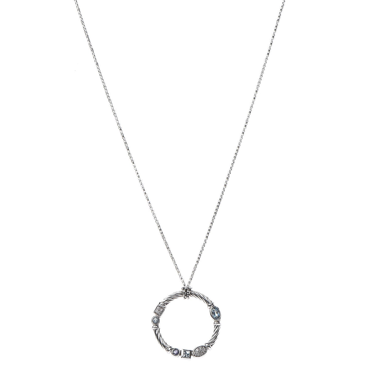 Sterling Silver Diamond Blue Topaz Hampton Blue Topaz Iolite Confetti Pendant Necklace