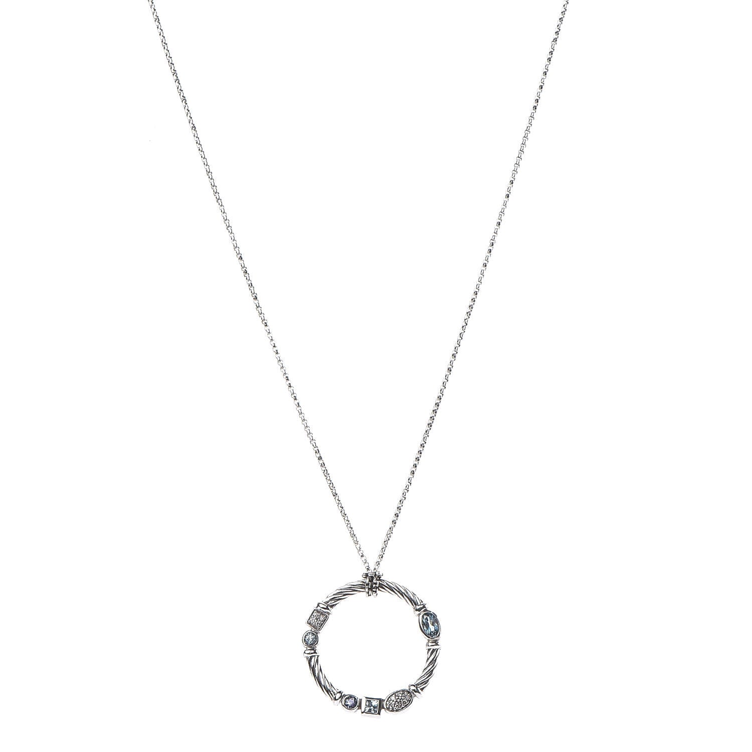 David Yurman Sterling Silver Diamond Blue Topaz Hampton Blue Topaz Iolite Confetti Pendant Necklace 1 of 6