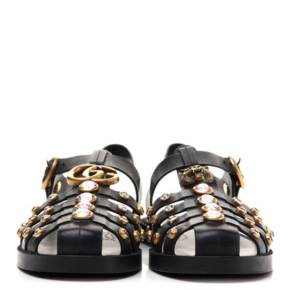 Gucci Rubber Crystal Womens Buckle Strap Sandals 35 Black 2 of 11