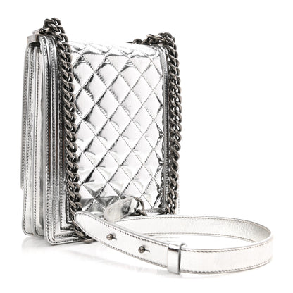 Chanel Metallic Goatskin Quilted North South Boy Flap Silver 5 of 17