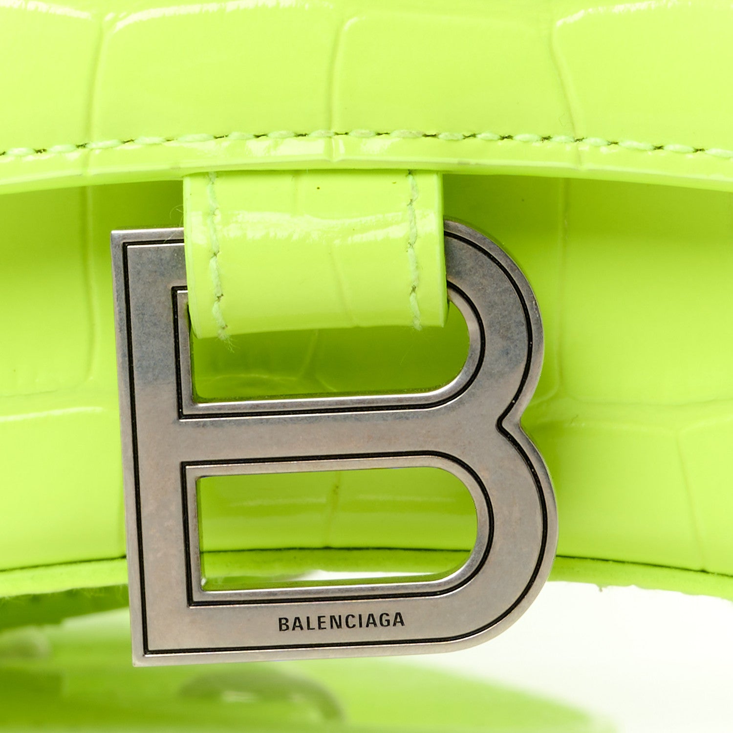 Balenciaga Shiny Calfskin Crocodile Embossed Hourglass Top Handle Bag XS Fluo Yellow 8 of 11