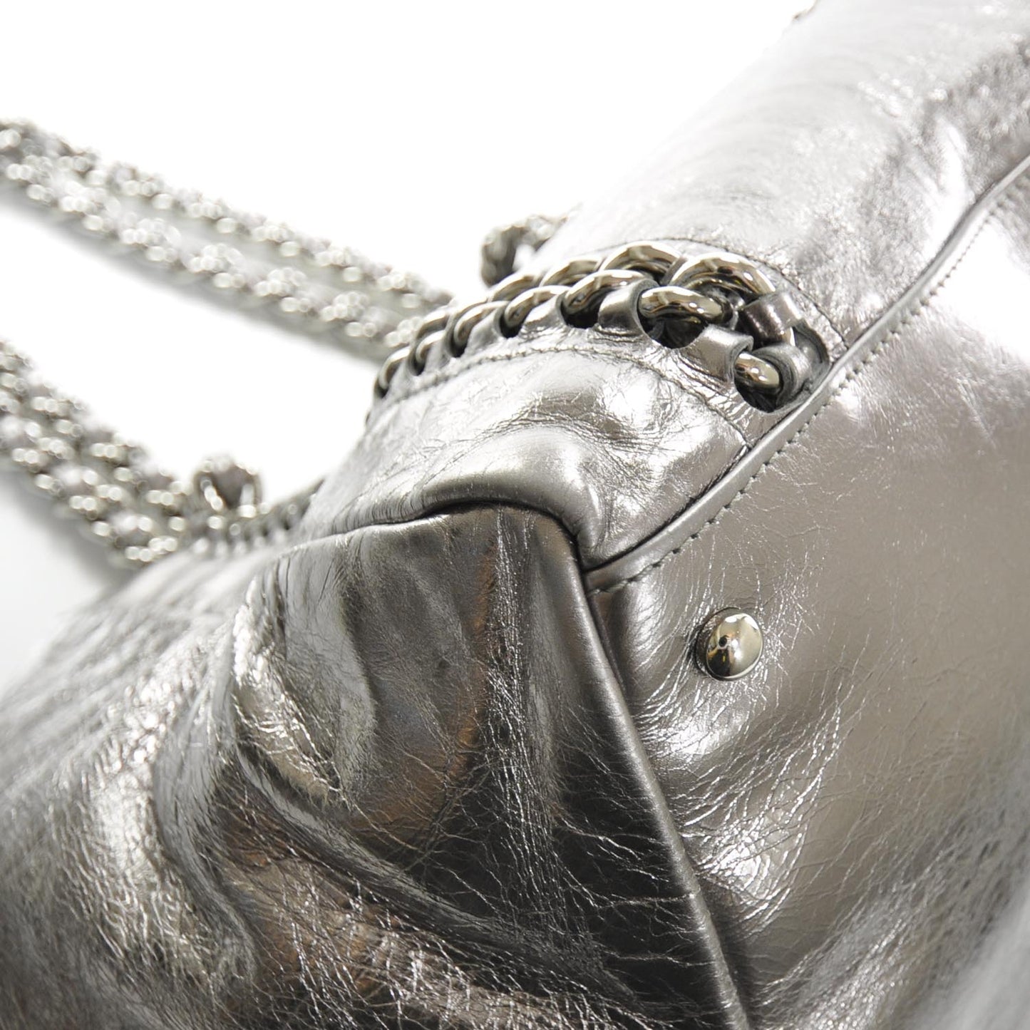 Leather XL Modern Chain Tote Metallic