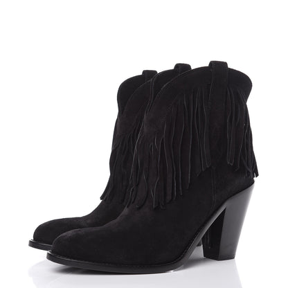 Saint Laurent Suede Fringe Curtis 80 Ankle Boots 38.5 Black 3 of 10