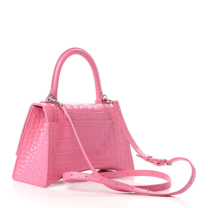 Balenciaga Shiny Calfskin Crocodile Embossed Small Hourglass Top Handle Bag Baby Pink 3 of 9