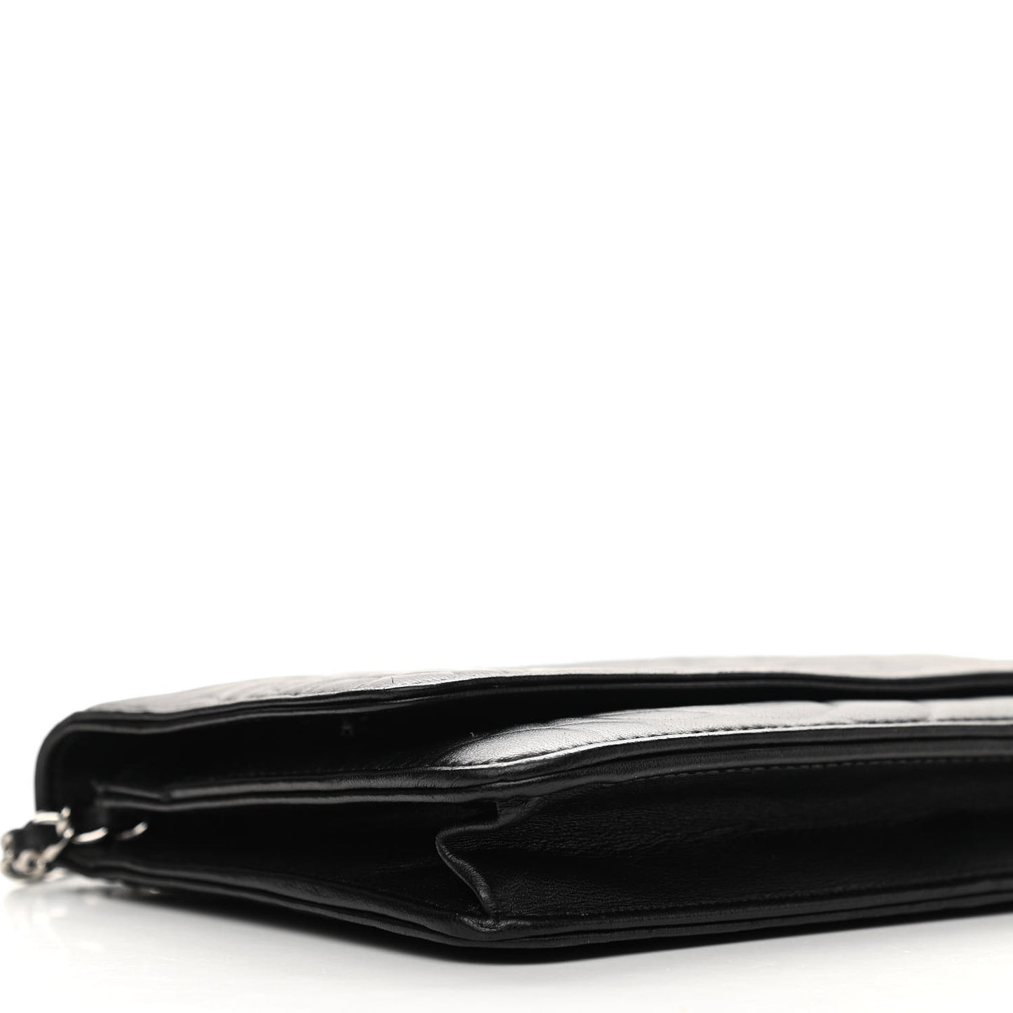 Lambskin Camellia Embossed Wallet on Chain WOC Black