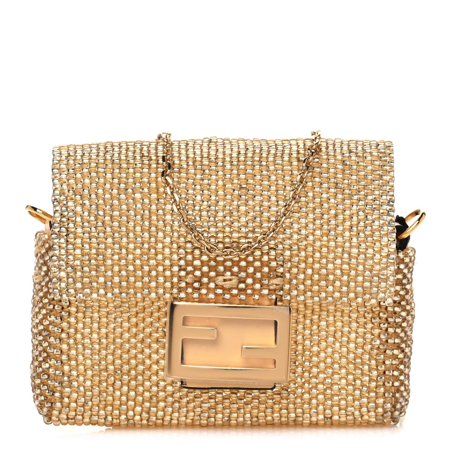 Fendi Glass Vitello King Beaded Mini Pico Baguette Charm Semolino 1 of 8