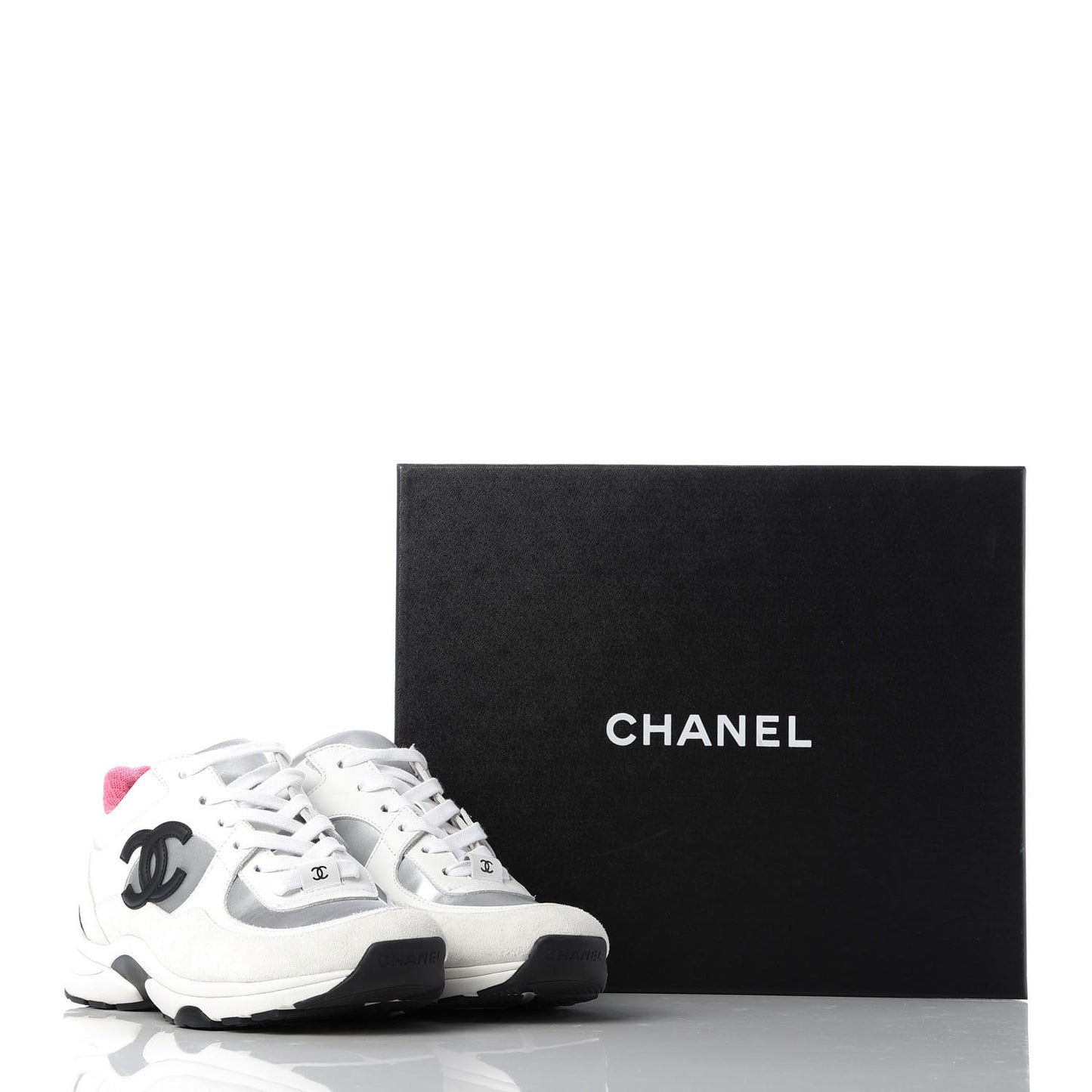 Calfskin Fabric Sneakers 37 White Silver Fluo Pink
