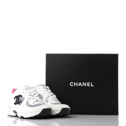 Chanel Calfskin Fabric Sneakers 37 White Silver Fluo Pink 9 of 9