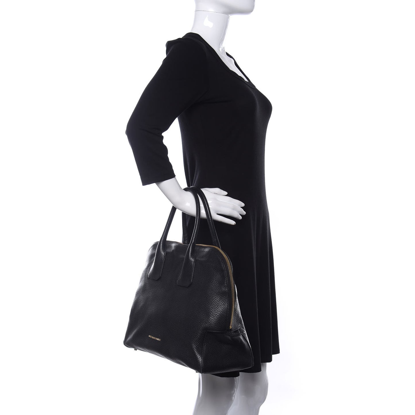 London Grainy Calfskin Medium Greenwood Bowling Bag Black