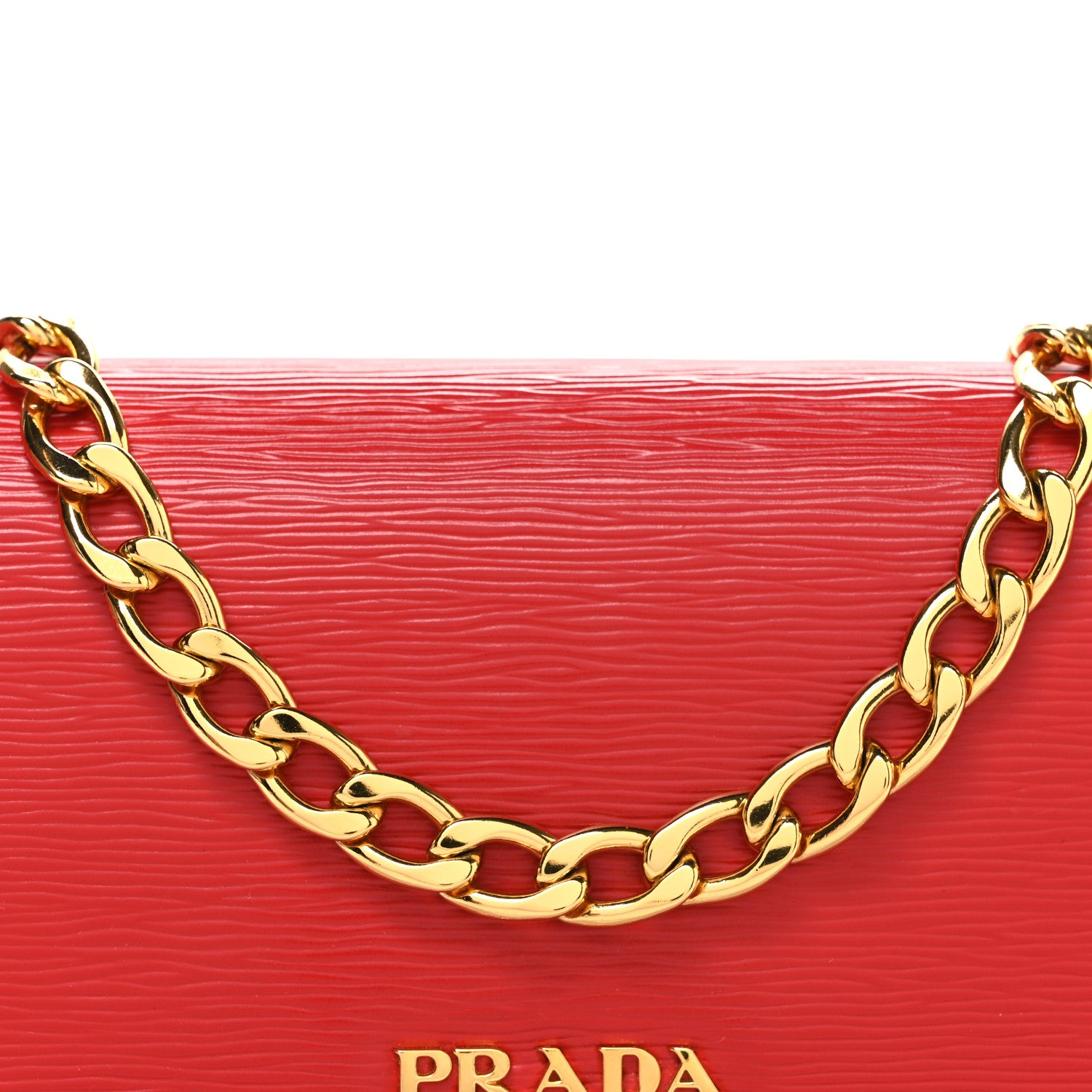 Prada Vitello Move Metal Oro Chain Wallet Lacca 8 of 11