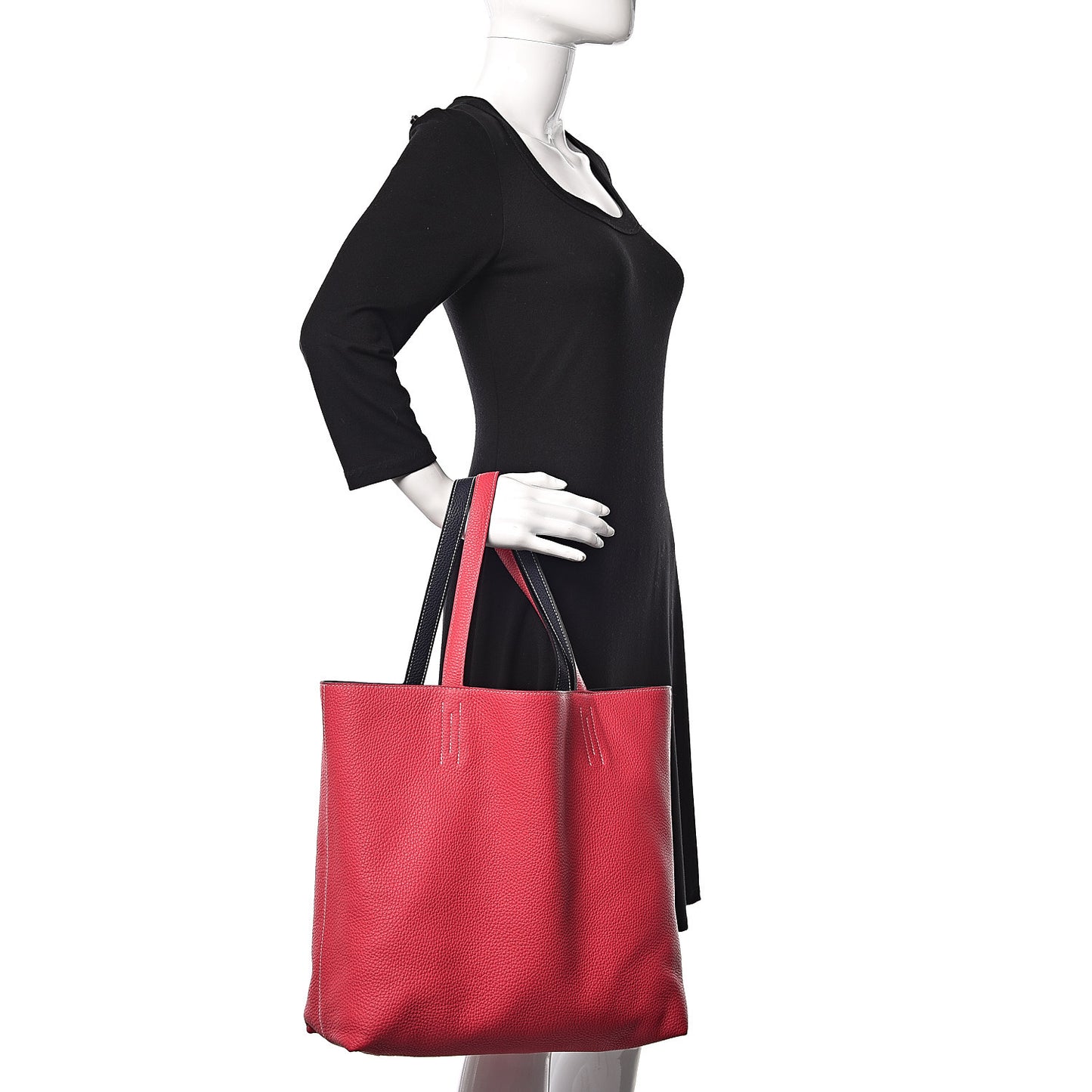 Taurillon Clemence Double Sens 36 Reversible Tote Bleu Nuit Rose Extreme