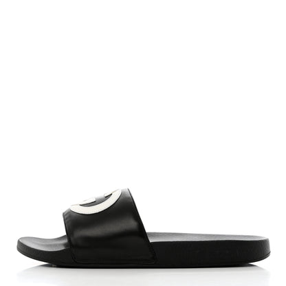 Gucci Nappa Miro Soft Calfskin Interlocking G Mens Slide Sandals 9 Black White 1 of 8