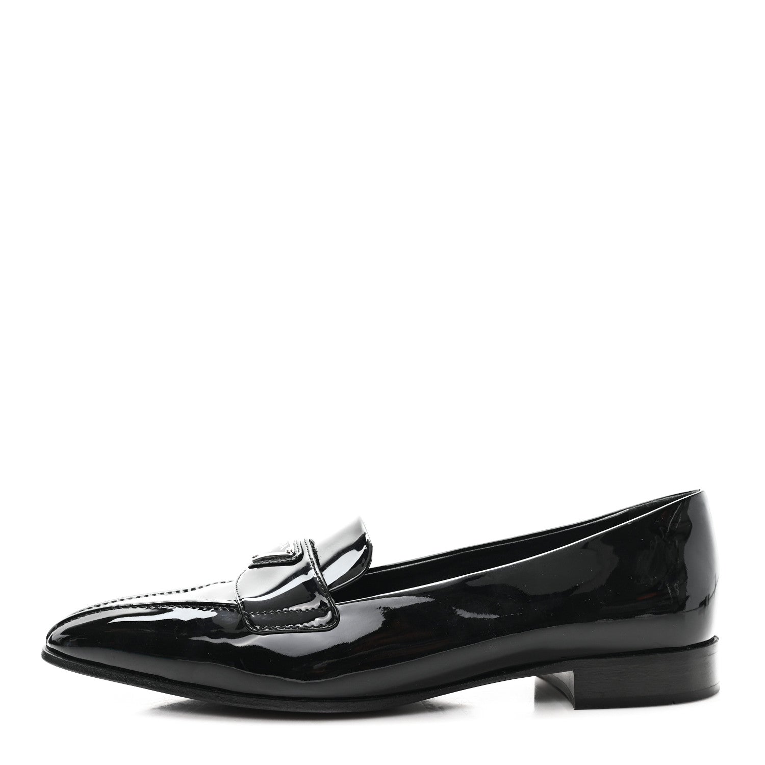 Prada Vernice Triangle Pointed Toe 25mm Loafers 37.5 Black 1 of 9