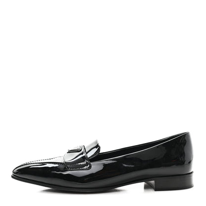 Prada Vernice Triangle Pointed Toe 25mm Loafers 37.5 Black 1 of 9
