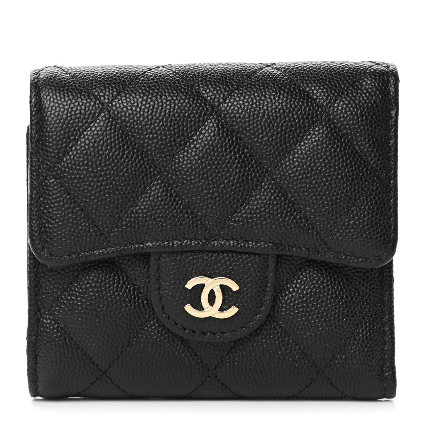 Caviar Quilted Compact Flap Wallet Black