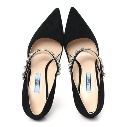 Prada Camoscio Crystal Pumps 37 Black 2 of 9