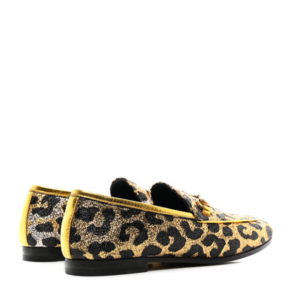 Gucci Jacquard Leopard Print Horsebit Womens Jordaan Loafers 35 Gold 4 of 9