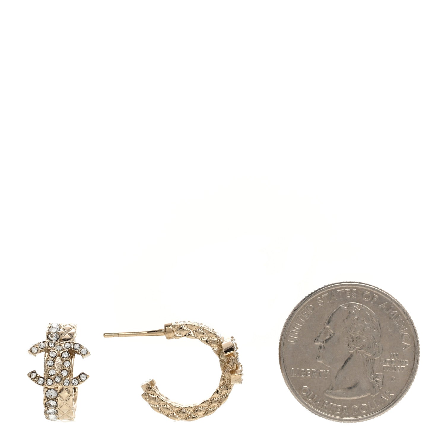 Chanel Metal Crystal Quilted CC Hoop Earrings Gold 2 of 5