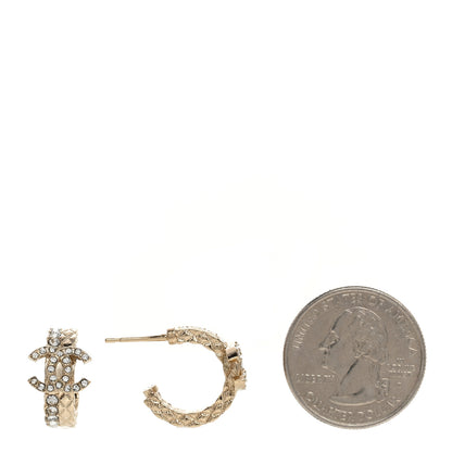Chanel Metal Crystal Quilted CC Hoop Earrings Gold 2 of 5