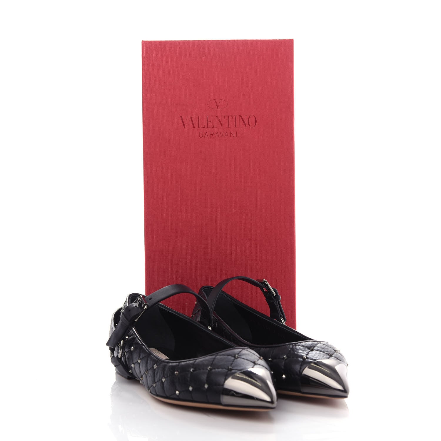 Valentino Garavani Crackled Lambskin Rockstud Spike Captoe Ballerina Flats 36.5 Black 11 of 11