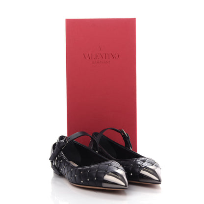 Valentino Garavani Crackled Lambskin Rockstud Spike Captoe Ballerina Flats 36.5 Black 11 of 11