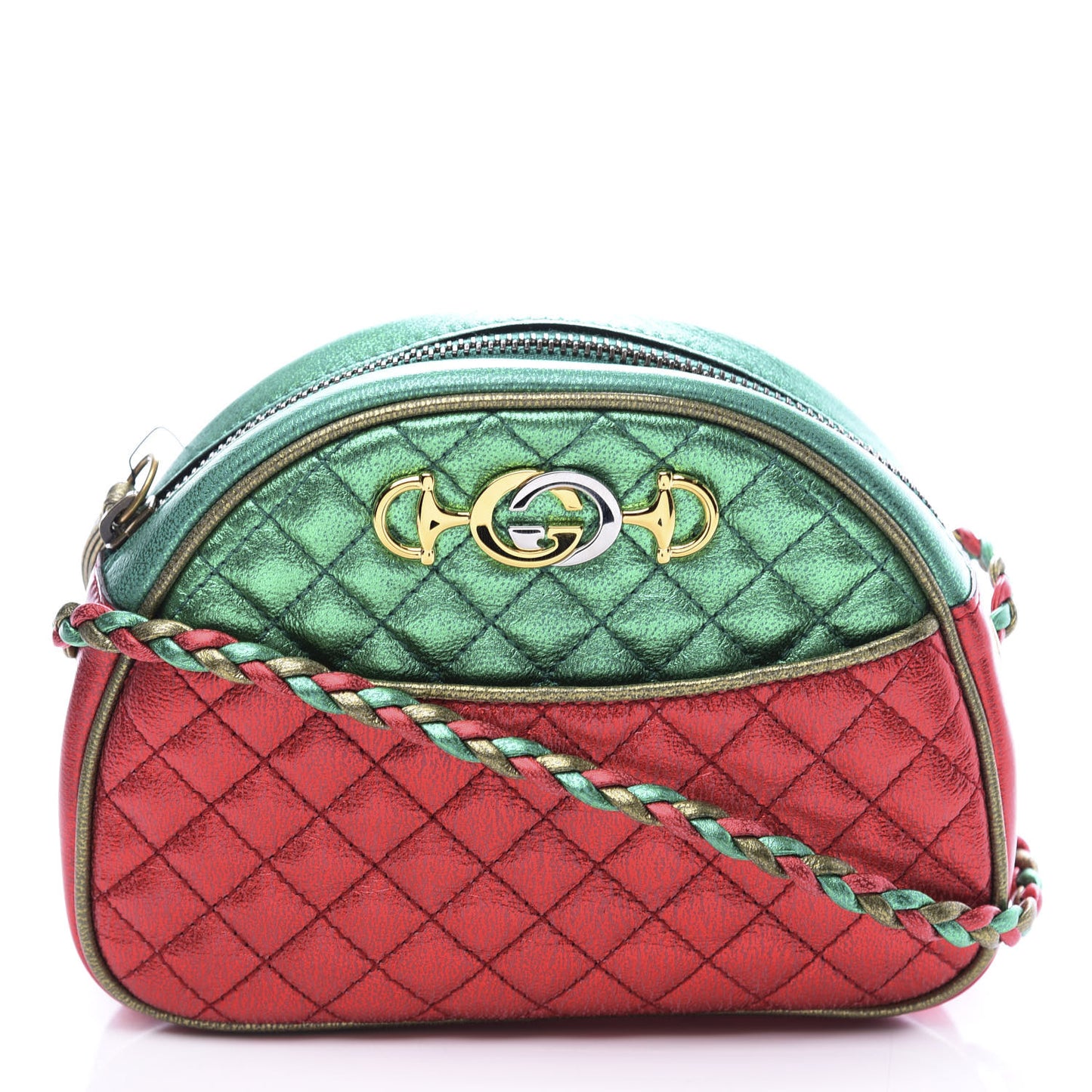 Laminated Nappa Trapuntata Mini Zumi Dome Shoulder Bag Rosso Jasmine Green Rame