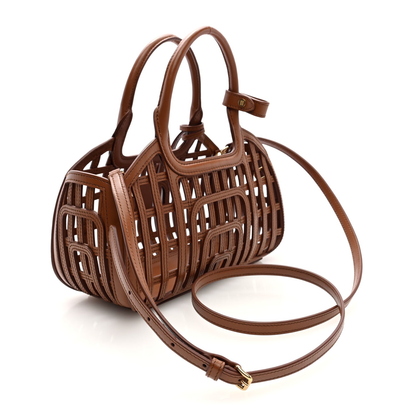 Calfskin Logo Basket Bag Cognac