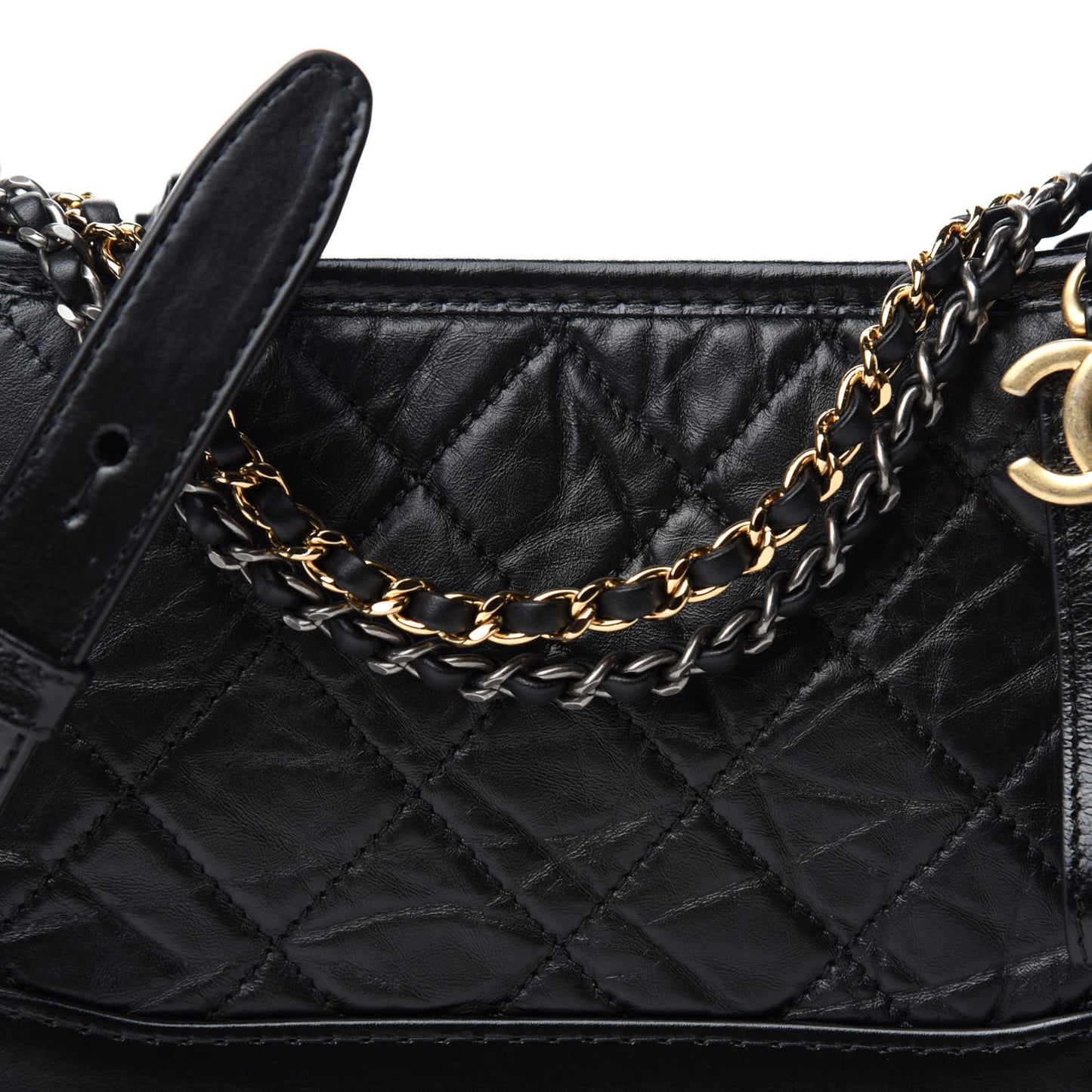 Aged Calfskin Quilted Small Gabrielle Hobo Black