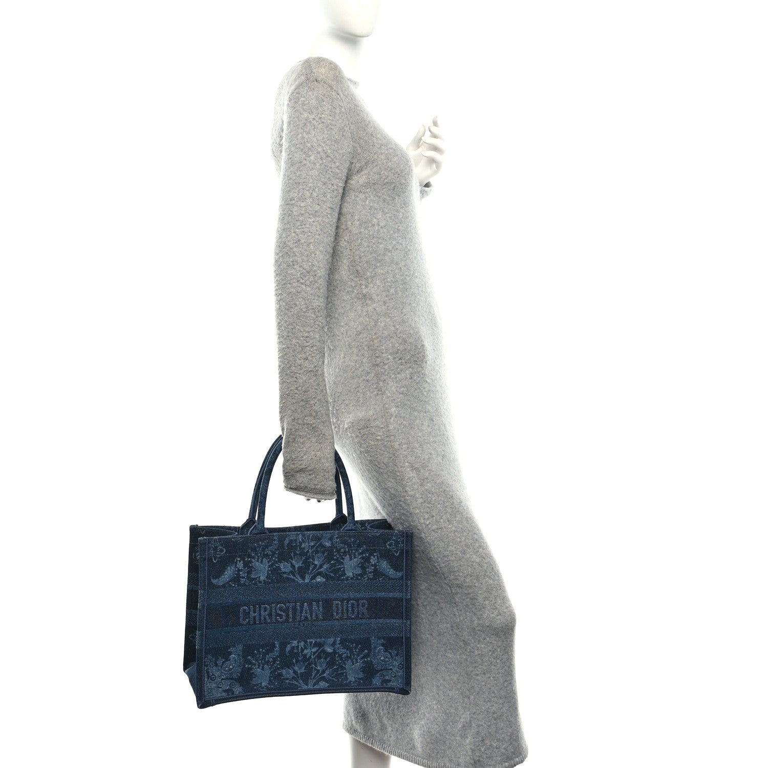 Christian Dior Denim Flowers Embroidered Medium Book Tote Blue 2 of 14