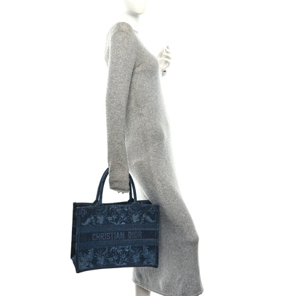 Christian Dior Denim Flowers Embroidered Medium Book Tote Blue 2 of 14