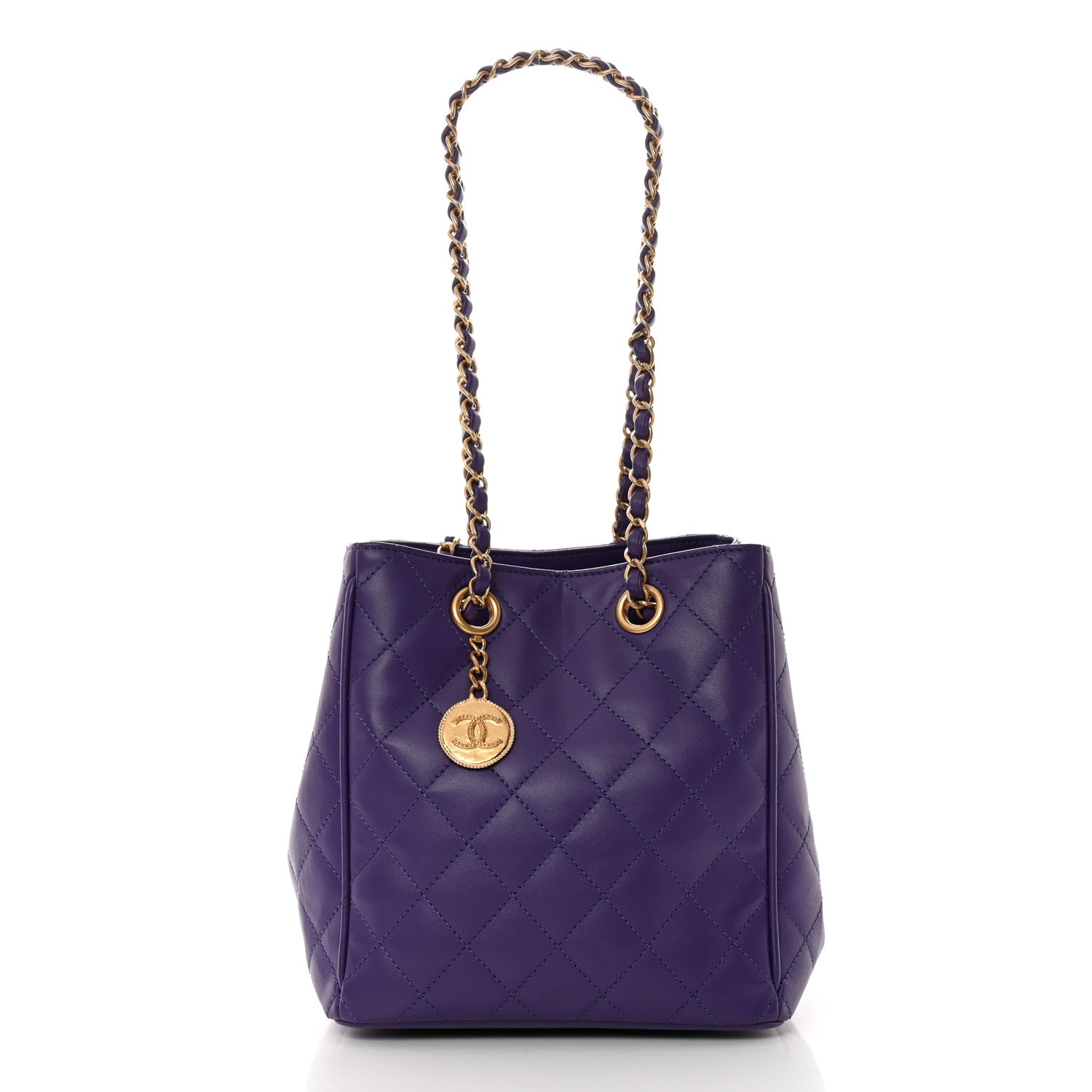 Chanel Calfskin Quilted Bucket Bag Purple 3 of 13