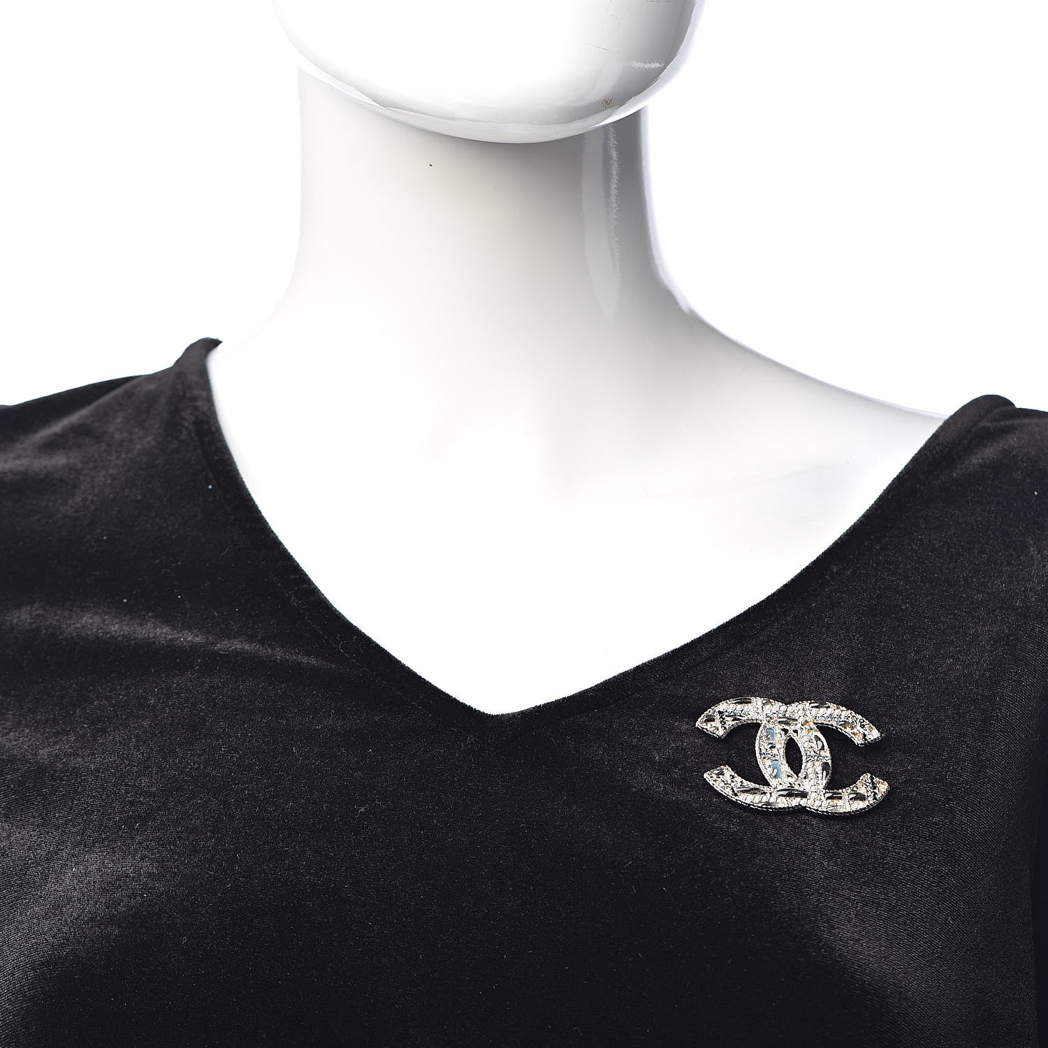 Chanel Crystal Pearl CC Tweed Brooch Silver Black 2 of 5