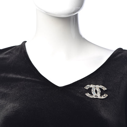 Chanel Crystal Pearl CC Tweed Brooch Silver Black 2 of 5