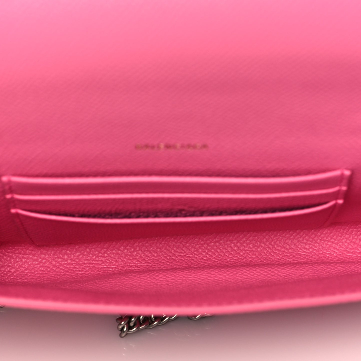 Signature Grained Calfskin Logo Ville Wallet on Chain Bubble Gum Black
