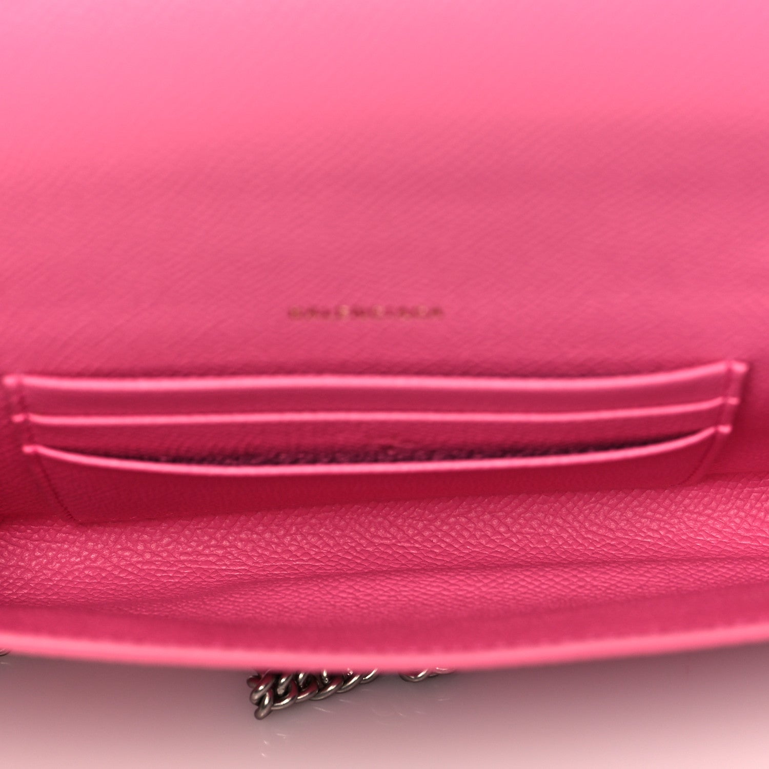 Balenciaga Signature Grained Calfskin Logo Ville Wallet on Chain Bubble Gum Black 6 of 9