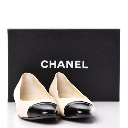 Chanel Crumpled Calfskin Cap Toe Ballerina Flats 39.5 White Black 8 of 8