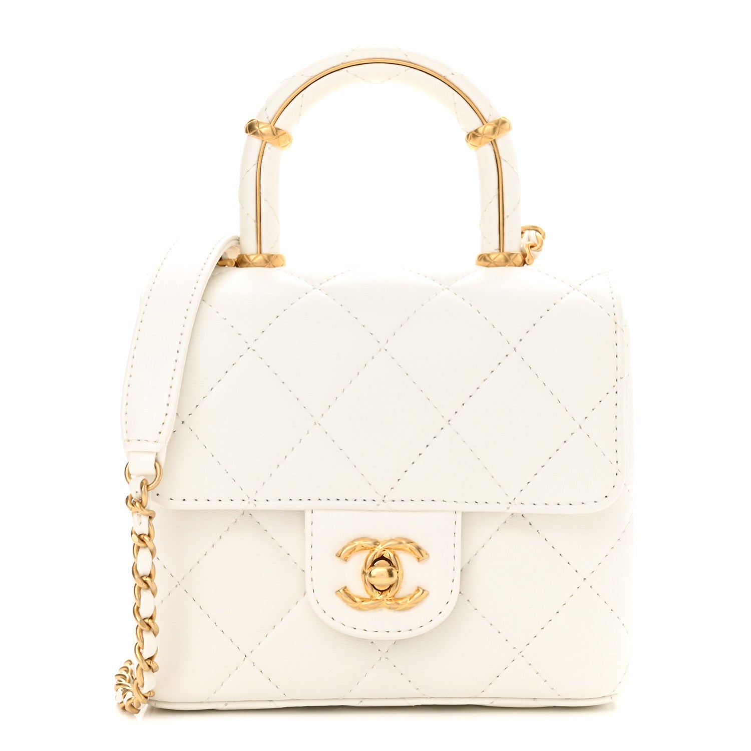 Chanel Lambskin Handle Crush Top Handle Flap Bag White 1 of 11