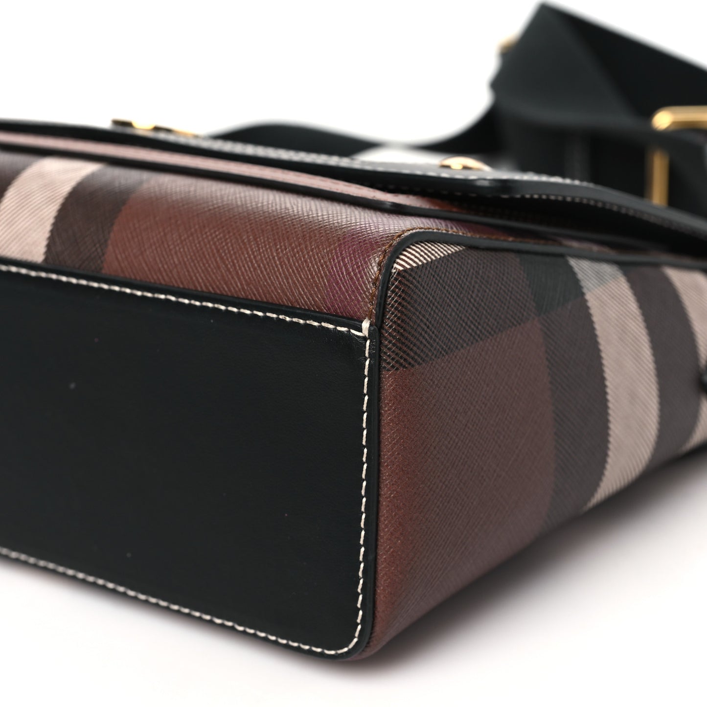Calfskin Giant Check E-Canvas Note Crossbody Bag Dark Birch Brown
