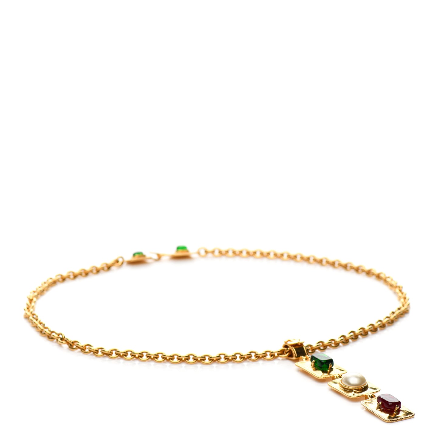 Pearl Gripoix Poured Glass CC Pendant Necklace Gold Multicolor