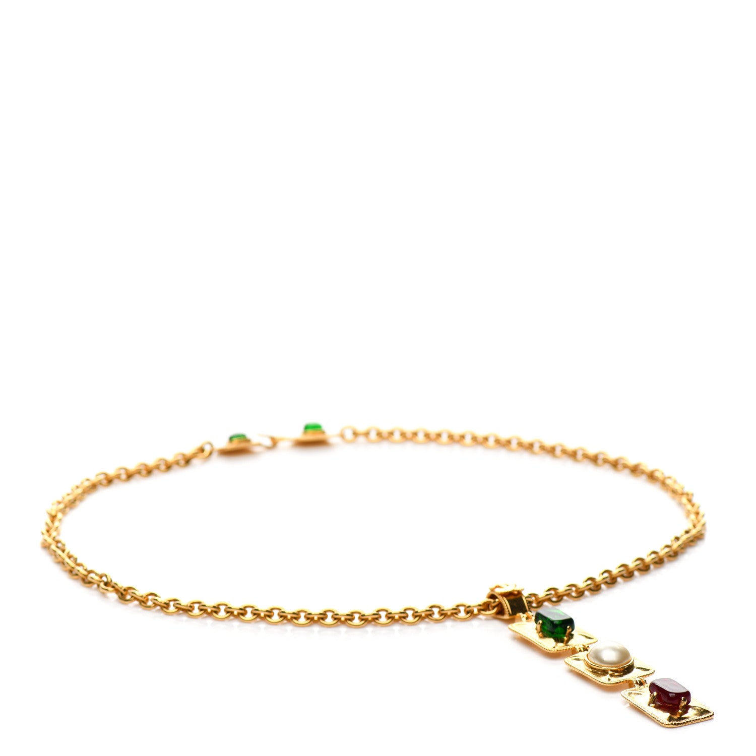 Chanel Pearl Gripoix Poured Glass CC Pendant Necklace Gold Multicolor 1 of 4